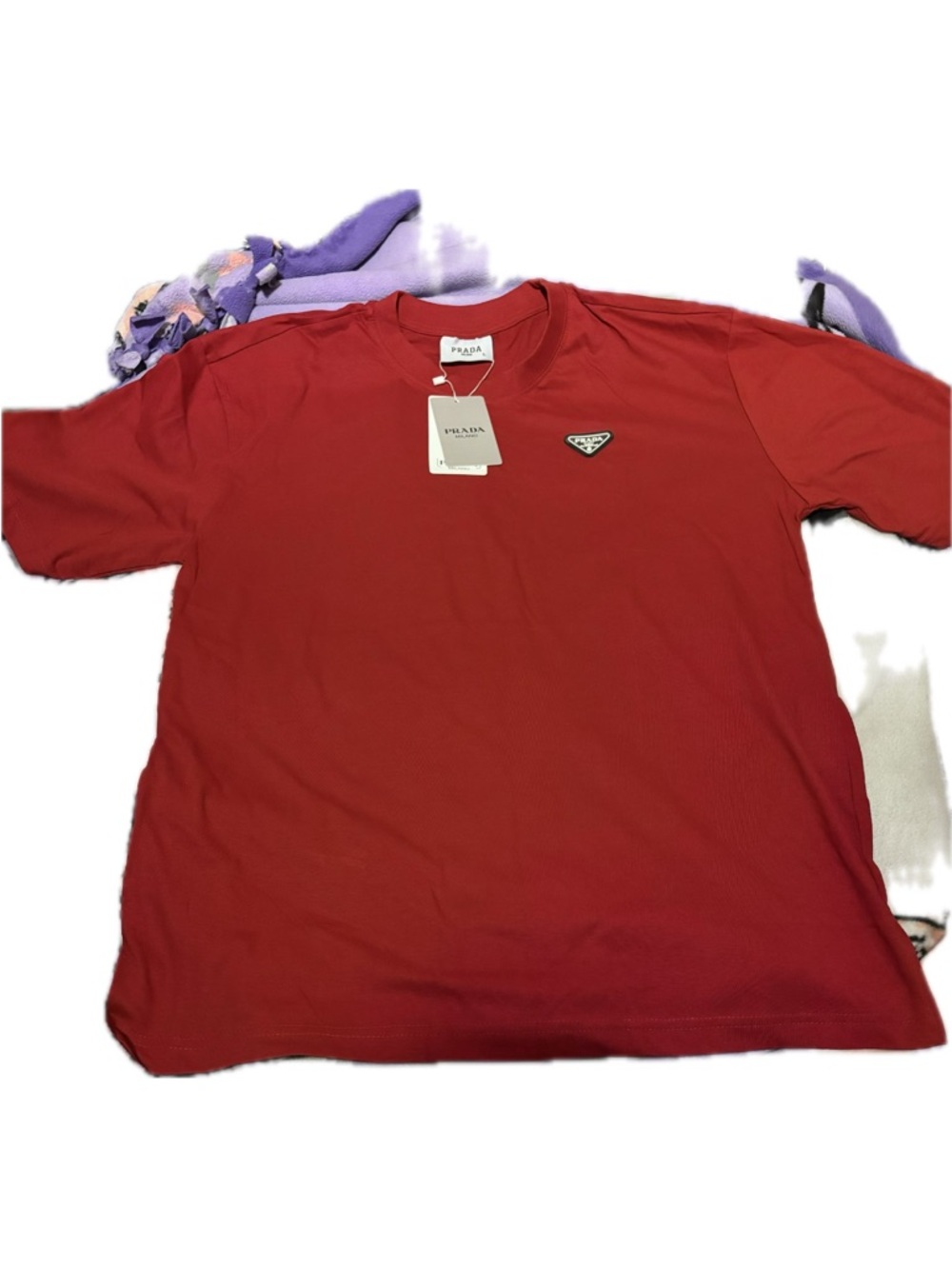 Prada Red Short Sleeve Crewneck Tee with Triangle Logo
